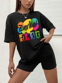 1 Pieza 180g Camisetas Para Mujer, Camiseta Hombre. Camiseta informal de algodón con cuello redondo. Camiseta deportiva para mujer. Diseñadas por artistas de la generación Y2K al estilo Bababask, confeccionadas en algodón 100 % puro. Diseño de patrón de dibujos animados creativos, cómoda manga corta, zumba - Negro 5 - Ver 6