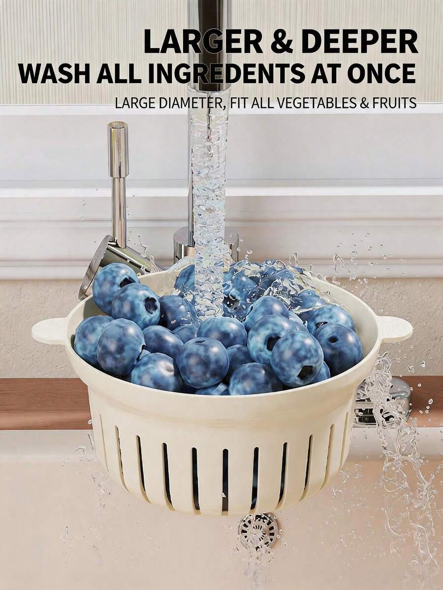 1Pc Mini Double-Layer Fruit Drain Basket, Multifunctional Kitchen Vegetable Washing Colander Basin, Space Saving Design Perfect For Singles Dormitory Apartment Use - Multicolor - View 1