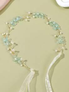 1pc Handmade Pearl & Flower Decor Headband For Women, Perfect For Bride, Wedding, Party Elegant Boho Valentine's Day Valentines - Green - View 1