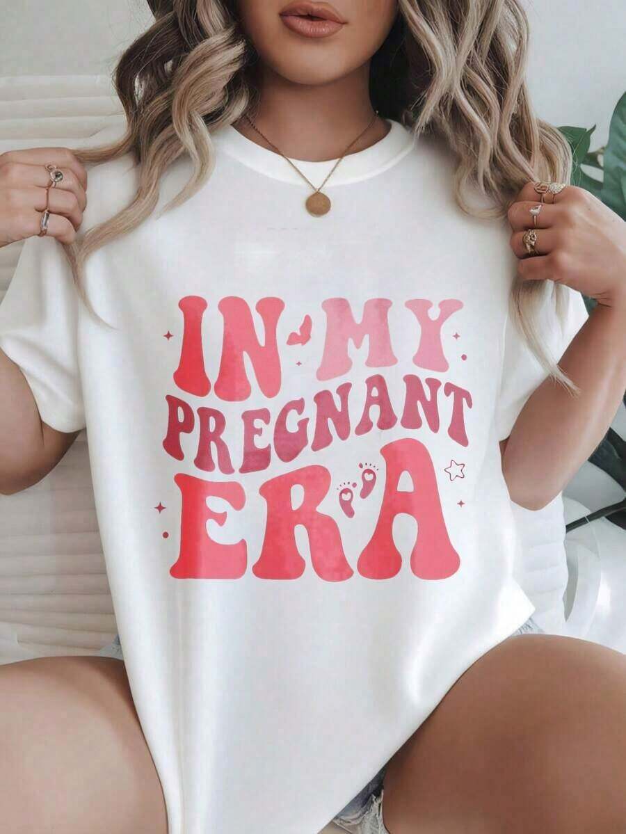 Women's Casual Short Sleeve T-Shirt - Summer Crew Neck T-Shirt "In My Pregnant Era", Machine Washable, Ladies' T-Shirts, Casual Wear, Modern Style, Comfortable Fit
Black - 白色 - 查看 1
