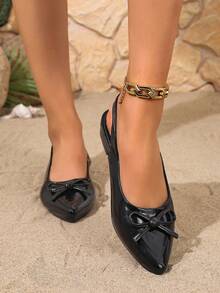 Sepatu Pumps Hak Tebal Model Prancis Terbaru untuk Musim Semi/Gugur, Ujung Lancip, Hak Sedang, Sepatu Kerja Nyaman untuk Wanita - Hitam - View 2