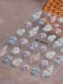 3pcs 5D Embossed Aurora Seashell & Golden Palm Tree Nail Stickers - 3D Koi Fish Wave Nail Art Decals - Summer/Vacation/Wedding/Music Festival DIY 3D Decorative Stickers - Multicolor - View 7