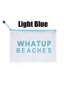 Waterproof Fashion Mesh Beach Bag With "WHATUP BEACHES" Printed Colorful Makeup Bag, Beach Themed, Large Capacity Transparent Cosmetic Bag, Lightweight Sun-Proof Storage Pouch, Essential For Beach, Nylon Zipper Toiletry Bag, Suitable For Swimming, Beach, Diving And Summer Vacation, Back To School, Birthday, Holiday, Party, Wedding (Bridesmaid) Gifts And Souvenirs - Multicolor - View 10