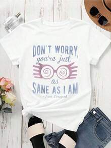 Women's T-shirt Vintage Camiseta de Warner Bros con la frase 'No te preocupes, estás tan sano como yo', de Luna Lovegood, para mujer, informal, con estampado gráfico, inspirada en , blanca.Fashion  Gothic style - Blanco - Ver 2