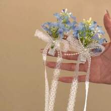 春の陽気 イエロー フラワー ヘアクリップ レディース かわいい 甘い レース リボン リゾート風 ヘアアクセサリー プレゼント 実用的 - 青いもの一組 - チェックする 3