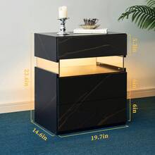 Modern Bedside Table / Wooden Bedside Table / Bedside Table With 3 Drawers / Easy To Assemble, Plenty Of Storage Space / For Bedroom, Living Room, Bedside Furniture - 黑+金 - 查看 6