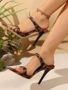 Women's Fashion Leopard Print Pointed Toe Stiletto Heels, Strap Buckle Design, Versatile For Dates And Commuting - Leopard Print - View 2