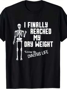 Funny Dialysis T-Shirt With Humor - Slogan "I Finally Reached My Dry Weight", Unisex Casual T-Shirt For Dialysis Patients And Caregivers, Gym, Streetwear, Casual Wear, Machine Washable, Retro Crew Neck Style - 黑色 - 查看 1