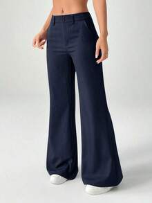 Nuevos pantalones de traje de estilo casual de cintura baja para otoño e invierno - Azul marino - Ver 3
