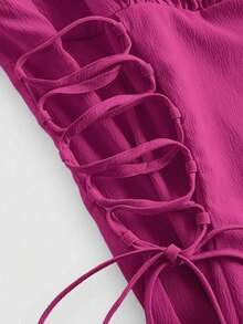 Vestido de tirantes unicolor pecho con fruncido con cordón lateral - Rosa Fucsia - Ver 5