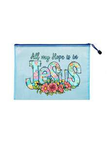 Bolsa de playa de malla de colores a prueba de agua, bolsa de maquillaje con estampado de letras florales "Jesús", bolsa de maquillaje transparente de gran capacidad - Multicolor - Ver 15