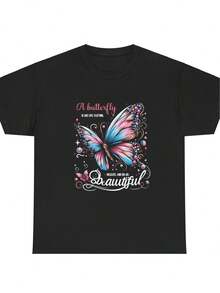 Camiseta de Mujer Mariposa Cómoda Cuello Redondo Casual Mezcla de Algodón Manga Corta Suave y Transpirable Top Ropa de Mujer Camiseta Verano Primavera Streetwear Tela - Negro - Ver 3