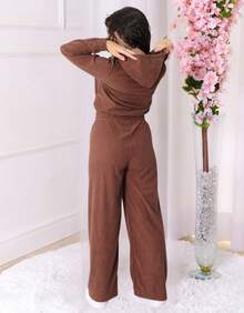 Women's Set: Pants And Jacket, Winter, Youth, Premium Casual - 鏽棕色 - 查看 2