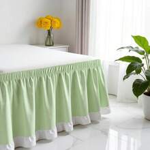 1pc [Over 12,000 Collected] Multi-Color Ruffled Dorm Bed Skirt, Wrap-Around Design With Adjustable Elastic Band, Suitable For Dorm Bedding Set, Skirt Height: 36 Inches, Fits Adjustable Bed Skirt And Box Spring, Soft, Durable, Wrinkle-Resistant Fabric - Made Of Premium Microfiber, Dustproof Pleated Style, Fade-Resistant, Machine Washable. - Grass Green - TwinXL 36" Drop - View 10