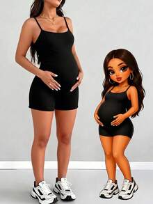 Mono de maternidad Parara, ajustado y cómodo, adecuado para todas las estaciones, con estilo de superposición de moda, estilo casual/deportivo, adecuado para citas, uso diario, Halloween y uso en casa, negro verano - Negro - Ver 1