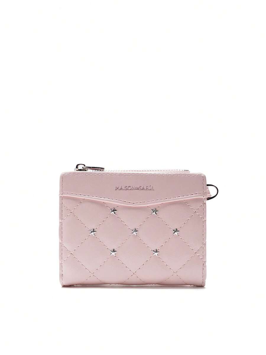 FOREVER FOR YOU 2026 New Arrival Soft Short Wallet, Rhombus Pattern Compact Zipper Wallet, Korean Minimalist Coin Purse - Pink - View 1