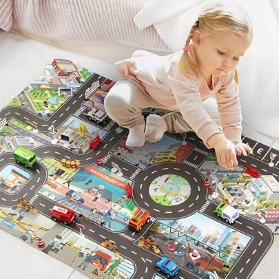 Civilized City Theme – Kids Scene Folding Storage Play Mat – Waterproof And Lightweight Material, Indoor Car Play Mat, Kindergarten Early Learning Educational Toy (Cars Not Included)