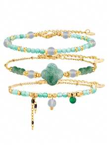 rundraw Beaded Bracelets Set For Women Stackable Healing Layered Bracelets Stack 3PCS Aquamarine Gemstone Crystal Dainty Boho Summer Jewelry For Women - Multicolor - View 2
