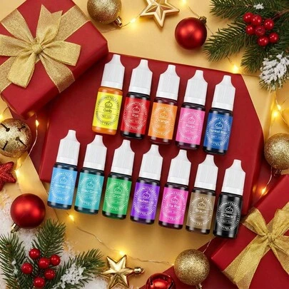 12/22 piezas Juego decorativo, Decoración para fiestas y bodas, Colores vibrantes surtidos, Adecuado para manualidades, Resina DIY, Suministros para fiestas de vacaciones y bodas, 6g por botella (Pegatinas aleatorias)