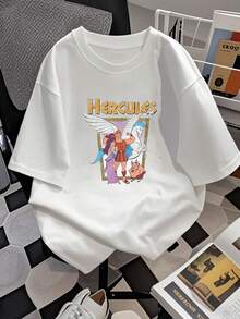 Image Inspired By Hercules, Representing Strength, Friendship, And Courage In Greek Mythology With Vibrant Colors And Heroic Figures. Comfortable, Casual Women's T-Shirt For Everyday Wear And Perfect For Showing Positive Energy. - 白色 - 查看 2
