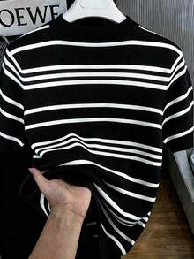 Men's Casual Versatile Solid Color Short Sleeve Knit Top, Suitable For Daily Wear And Commuting - Black - View 2