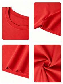 [Free Shipping] Women's Short Sleeve T-Shirt, Casual Summer Style, Simple Letter Print, Round Neck, Multifunctional, Camel Color, Ideal For Everyday Wear And Vacations. Casual Graphic T-Shirts For Women - 紅色 - 查看 4