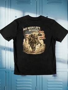 "No Man Left Behind" T-Shirt. Unisex 220g Pure Cotton T-Shirt. Ideal Weight For All Seasons, Suitable For Both Men And Women. Durable, High-Quality Fabric, Soft To The Touch And Long-Lasting. Breathable T-Shirt. Suitable For Spring And Summer, Holidays, Mother's Day, And Independence Day. - 黑色 - 查看 1