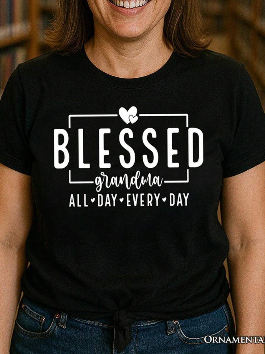 Everyday Granny T-Shirt, Black And White, For Loyal Grandmas. Unisex T-Shirt Made Of 220g Pure Cotton, The Ideal Weight For All Seasons, Suitable For Both Men And Women. Durable, High-Quality Fabric, Soft To The Touch And Long-Lasting. Breathable Top. Perfect For Women's Spring And Summer, Holidays, Mother's Day, And Independence Day. - 黑色 - 查看 1