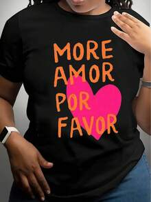 Camiseta Casual de Manga Corta para Mujer, 1 pieza, 100% algodón grueso - Cuello redondo cómodo, camiseta suave y bonita. - Negro - Ver 3