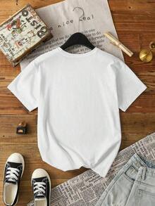 1 Camiseta de Manga Corta con Estampado Casual para Mujer, Ropa Deportiva Cómoda para Primavera/Verano, 100% Algodón, Camiseta Suave > Hermosa. - Blanco - Ver 3