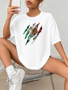 Diseño de impresión gráfica patriótica de águila Fl-ag de México con efecto de desgarro de garra, colores verdes, blancos y rojos, estilo de arte de tatuaje para decoración doméstica.jpgRegalos personalizados: Camisetas para mujer con estilos que van desde lo moderno, hippie, casual y minimalista. Ropa masculina personalizada única, armarios cápsula y prendas básicas/urbanas para hombre. Regalos ideales para novios, familiares y amigos, adecuados para cumpleaños, vacaciones, colegio/competiciones, deportes/escalada y más, así como para la moda de otoño y eventos urbanos. Blanco verano. - Blanco - Ver 2