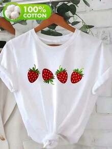 Payera caieta baica etapada rafica daa ujer ana corta cueo ondo etapado frea frea fruto fruta fruta trawberry y inaio ejercicio aethetic reuar caua cooda freca iera uave oderna juveni roantica boheia aida caa diario dia paya caor priavera verano oficina verati creativaPure-Cotton - Blanco - Ver 1
