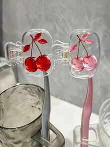1/2pcs Portable Toothbrush Head Cover With Two Strings Of Crystal Cherries Design. Storage Box, Toothbrush Cover Holder, Essential Bathroom Accessory For Family And Business Travel, Daily Use And Outdoor Trips. Portable Toothbrush Storage Box, Daily Toothbrush Maintenance, Portable Toothbrush Cover, Rose-Themed Storage Box, Decorative Toothbrush Cover, Compact Storage Solution. - Multicolor - View 3