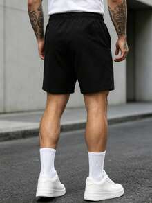 Pantalones cortos casuales para hombre, ligeros, transpirables, con cordón en la cintura, adecuados para senderismo, correr, fitness - Negro - Ver 5