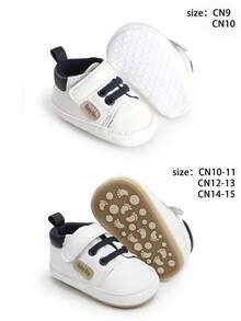 1 Pair Newborn Boy Colorblock PU Flat Anti-Kick Casual Versatile Cute Infant Sneakers Suitable For Spring And Autumn - White - View 3
