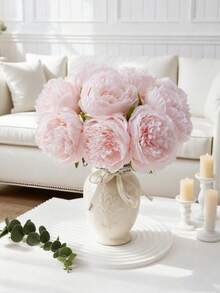 5pcs Artificial Pink Peony Flowers, Silk-Like Peony Leaves, Light Pink Fake Flowers, Suitable For Wedding, Home, Office, Party, Window Sill Decor, Dining Table Centerpiece, DIY Bridal Bouquet, Arch Decor, Indoor & Outdoor Spring Floral Decor, Valentine's Day, Mother's Day, Anniversary Celebration Decor, Gift For Girls, Women, Mothers, Fathers - Pink - View 1