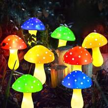 8个太阳能蘑菇灯，适用于户外花园装饰，8种模式蘑菇夜灯，适合花园小径、庭院、复活节、万圣节、圣诞节装饰，太阳能花园装饰品，太阳能花园小径灯 - 多色 - 查看 2