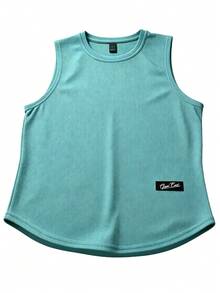 1pc Men's Summer Solid Color Basic Fitness Training Sleeveless Tank Top Sports - Mint Blue - View 3