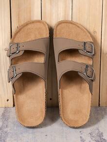 Men's Fashion Double-Buckle Casual Non-Slip Slide Sandals, Suitable For Indoor And Outdoor Walking - Khaki - View 5