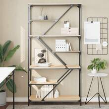 vidaXL Sonoma Oak Bookcase 91x36x176 Cm, Wood Composite And Steel. Living Room And Study Furniture, Living Room Cabinets And Bookcases, Furniture Decorations, Display Case For Figurines And Collectibles. - 棕色 - 查看 1