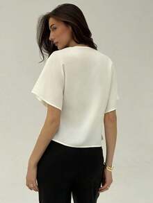 Camisa blanca sólida con mangas de murciélago, doble botonadura y frente abierto elegante - Blanco 2 - Ver 2