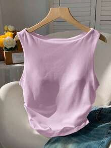 Camiseta de tirantes de algodón puro blanco, primavera/verano - Morado - Ver 4
