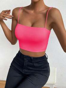 Top corto de color sólido ChicEase - Rosa - Ver 5