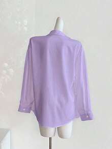Camisa casual de manga larga, de un solo pecho, de unicolor y holgada para mujer - Púrpura malva - Ver 2