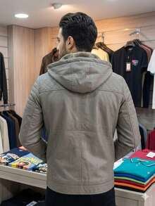 Jaqueta De Couro Masculina Casaco Blusa De Frio Impermeavel - Bege - Visão 2