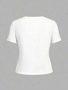 Women's Casual Short-Sleeved T-Shirt With Print, Loose Design, Pure Cotton, Breathable And Sweat-Absorbent, Suitable For A Casual Daily Look, For Going To Work And For Wearing On The Street. - 白色 - 查看 2