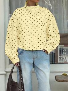 Chaqueta casual de manga larga con cremallera y estampado de lunares para mujer - Amarillo claro - Ver 3