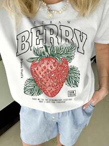 Prenda individual elegante para mujer, no es un conjunto de 3 piezas, 1 pieza/set de camisetas de manga corta adecuadas para ropa de calle, top oversize de cuello redondo para salidas diarias, camping, conciertos, eventos de hip-hop, rock y rap. Camisetas con temática de vacaciones, camiseta con estampado gráfico, top casual de manga corta y cuello redondo para verano y primavera, con temática de vacaciones, perfecto para atuendos casuales, top con estampado divertido. | Tela de Textura Suave - Blanco - Ver 7