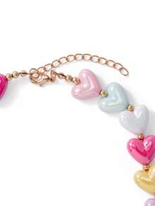 Trivaya 1 pieza Collar con colgante de corazón de cuentas de color caramelo lindo y aleatorio para mujeres - Multicolor - Ver 4