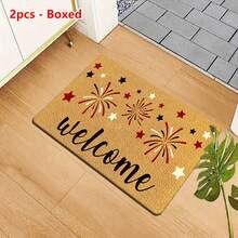 1/2pcs Independence Day Doormat, Soft Absorbent Flannel Non-Slip Washable Multi-Purpose Rug For Entryway, Living Room, Kitchen, Bathroom, Hallway, Holiday Decor With Festive Fireworks & Star Pattern, Celebratory Atmosphere - Multicolor - View 16